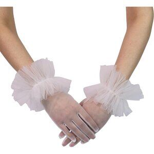 Women's Evening White Ruffles Tulle Mesh Short Gloves Party Tea Wedding Prom